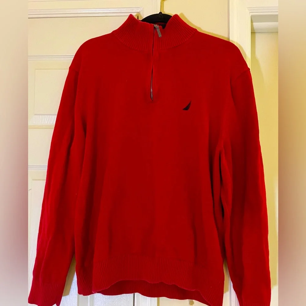 Nautica Red Knit Half Zip Sweater. Sz XL